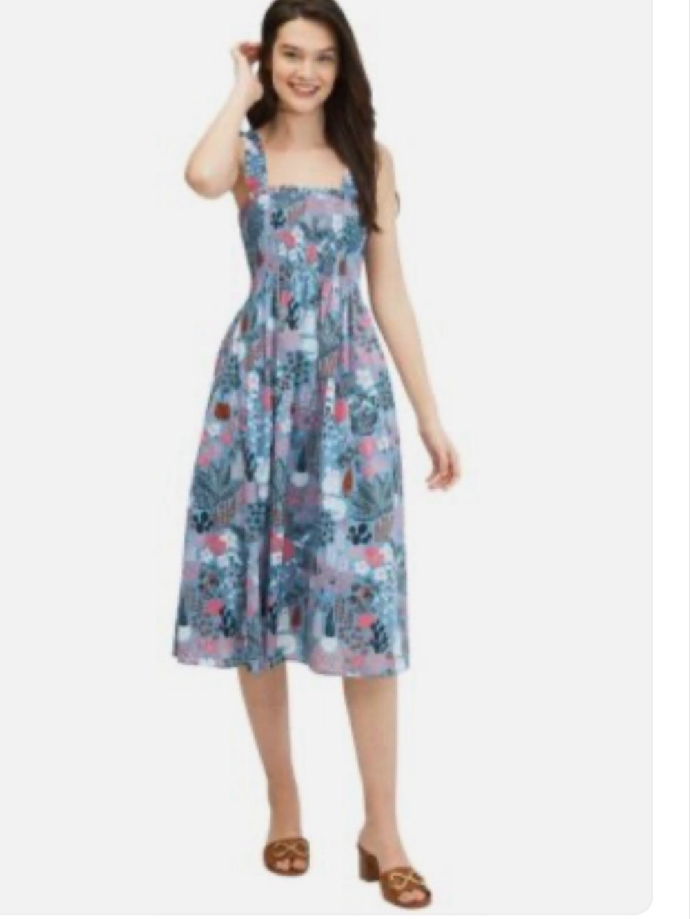 Kate Spade Garden Posy Smocked Midi Dress Cactus Cat Print Size XS